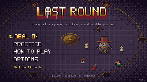 Title screen. Old Six waits in the ring while the menu offers a seat at the table.